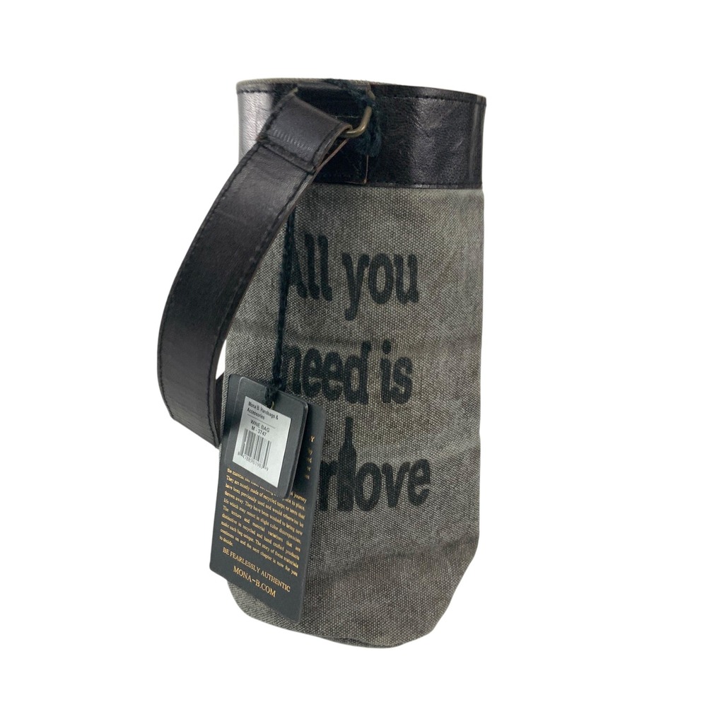 Mona B Gray Canvas Wine Bag OS Open Top Single Handle Merlove Graphic Print NEW